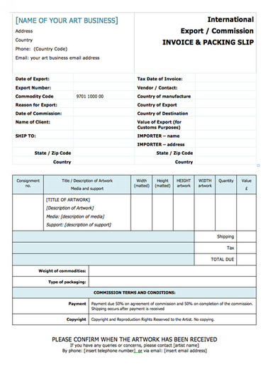 artist invoice template
 how to create an invoice - Art Business Info. for Artists