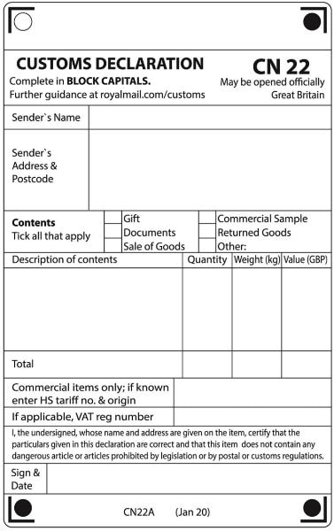 CN 22 Customs Declaration Form