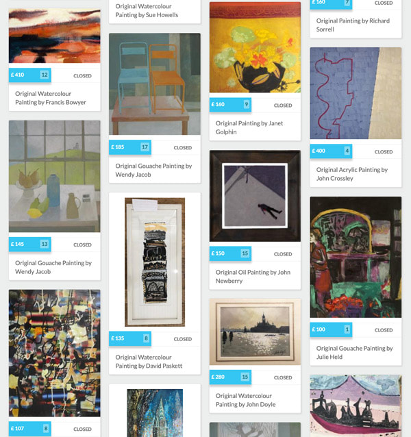 Snapshot of the Be Part of Art auction run by the Royal Watercolour Society on Jumblebee online software
